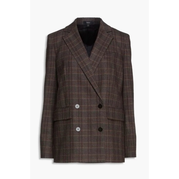NWT Theory Piazza Plaid Double Breasted Blazer Jacket Multi Griffin Virgin Wool - Picture 1 of 12
